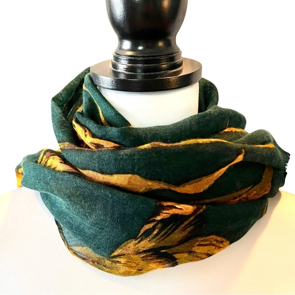 NWT ANN TAYLOR Green and Yellow Floral Chiffon  Scarf - Picture 3 of 7